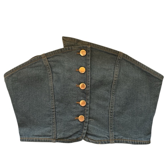 LA ARMARIO Denim Strapless Summer Casual Festival Large Top With Button BNWT - Picture 1 of 2